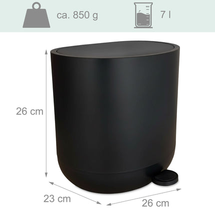 Poubelle de salle de bain à pédale à fermeture amortie, 7 L, plastique