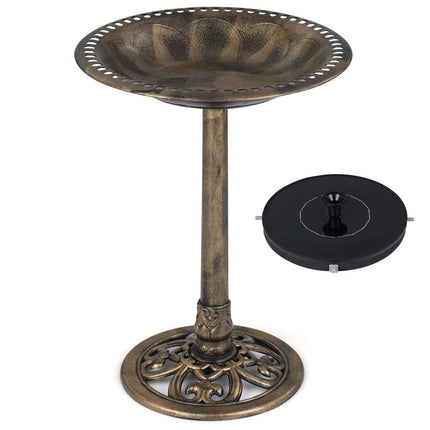 Bain d'oiseaux solaire avec fontaine, 50 x 50 x 72 cm, bronze