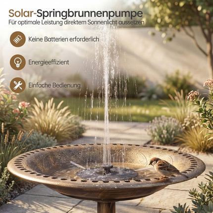 Bain d'oiseaux solaire avec fontaine, 50 x 50 x 72 cm, bronze