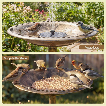 Bain d'oiseaux solaire avec fontaine, 50 x 50 x 72 cm, bronze