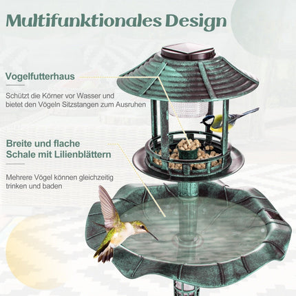 Vogeltränke mit Futterstelle und Pflanzschale – Solarbetrieben, 43x110 cm Grün