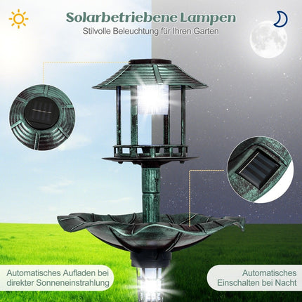 Vogeltränke mit Futterstelle und Pflanzschale – Solarbetrieben, 43x110 cm Grün