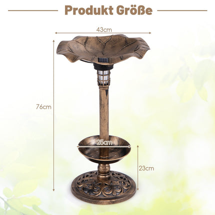 Solar-Vogelbad mit LED-Licht, Futterspender & Pflanzgefäß, Bronze, Ø43x76cm