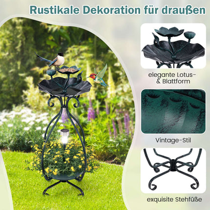 Bain d'oiseaux solaire avec lumière, mangeoire et jardinière - Vert