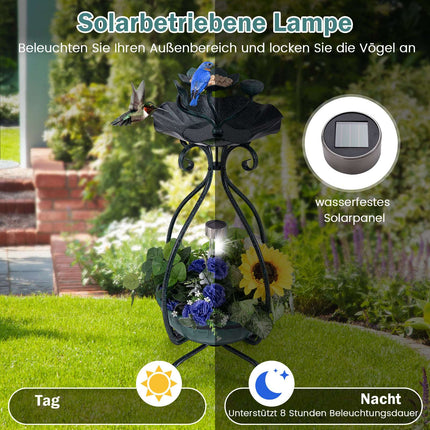 Bain d'oiseaux solaire avec lumière, mangeoire et jardinière - Vert