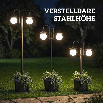 Solar-Gartenlaterne mit verstellbarer Höhe und Pflanzgefäß