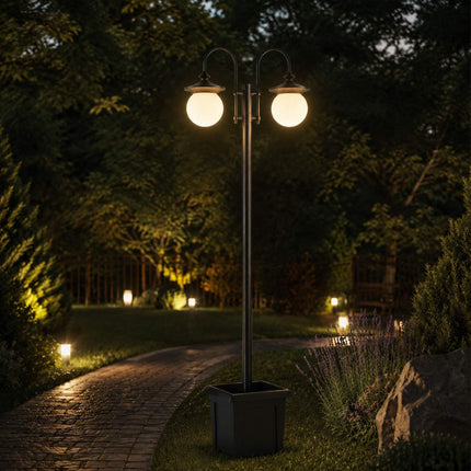 Solar-Gartenlaterne mit verstellbarer Höhe und Pflanzgefäß