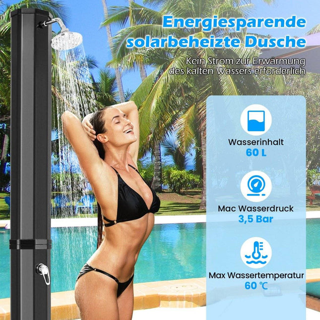 Douche d'extérieur à chauffage solaire, 60 L, pommeau 360°, noir