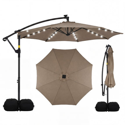Solar-LED-Ampelschirm, 360° drehbar, braun, 300x240 cm