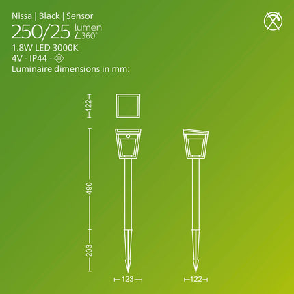 Solar-LED-Gartenleuchte, zwei Helligkeitsstufen, Schwarz, IP44