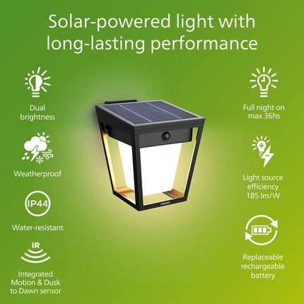 Solar-LED-Wandleuchte, zwei Helligkeitsstufen, Schwarz, IP44