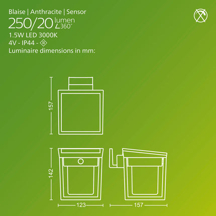Solar-LED-Wandleuchte, doppelte Helligkeit, Schwarz, IP44