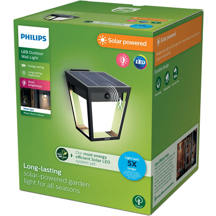 Solar-LED-Wandleuchte, zwei Helligkeitsstufen, Schwarz, IP44