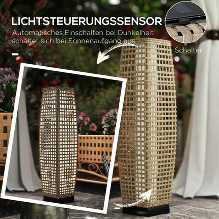 Lanterne solaire avec LED, design en rotin, allumage/extinction automatique