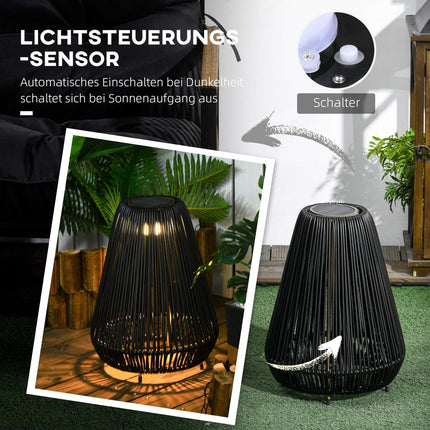 Lampe Solaire En Rotin Étanche Avec Capteur De Lumière, Lampe De Jardin Led Automatique, Éclairage Extérieur, Noir, Métal