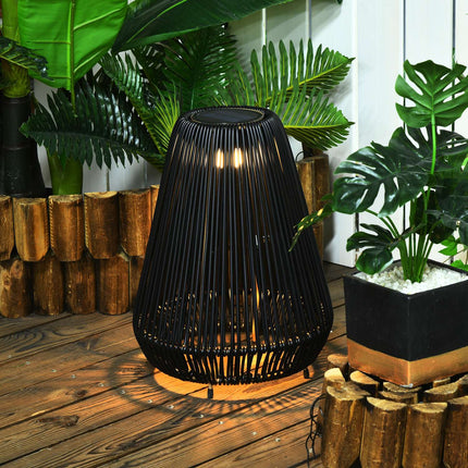 Lampe Solaire En Rotin Étanche Avec Capteur De Lumière, Lampe De Jardin Led Automatique, Éclairage Extérieur, Noir, Métal