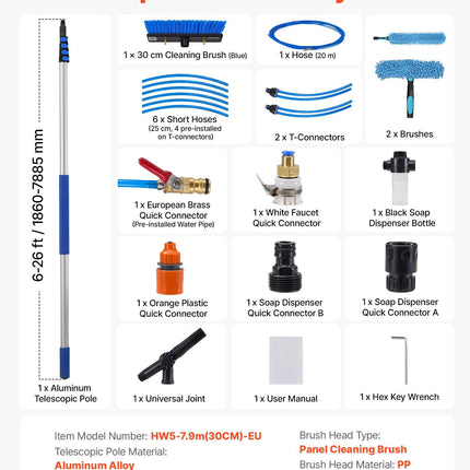 Solar Panel Cleaning Kit, 26 Ft Water-Fed Pole, Soap Brush