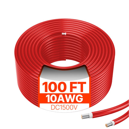 Solar Panel Extension Cable, 10AWG, 100 ft, Red