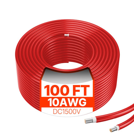 Solar Panel Extension Cable, 10AWG, 100 ft, Red