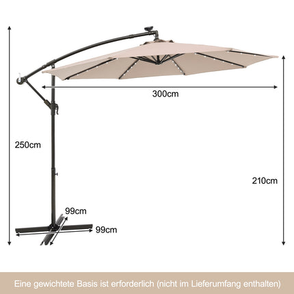 Parasol solaire de terrasse avec 40 lumières LED, beige, 300 cm