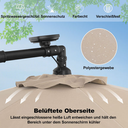 Parasol solaire de terrasse avec 40 lumières LED, beige, 300 cm
