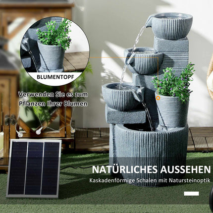 Solarbetriebener 4-stöckiger Gartenbrunnen mit LED-Beleuchtung