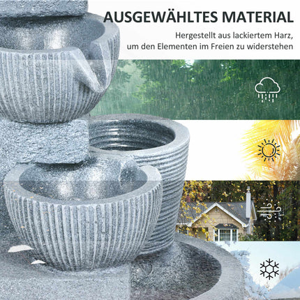 Solarbetriebener 4-stöckiger Gartenbrunnen mit LED-Beleuchtung