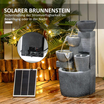 Solarbetriebener 4-stöckiger Gartenbrunnen mit LED-Beleuchtung