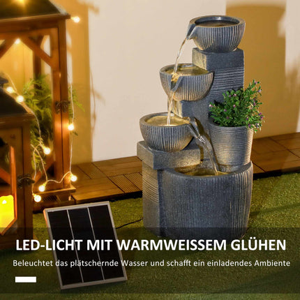 Solarbetriebener 4-stöckiger Gartenbrunnen mit LED-Beleuchtung