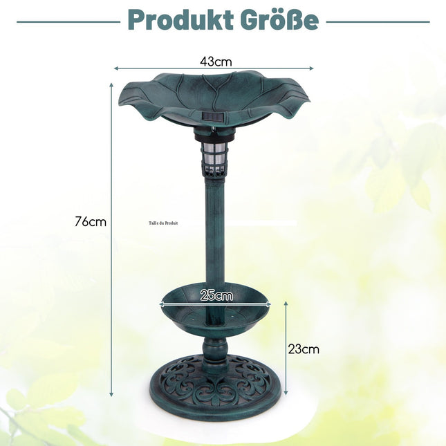 Bain d'oiseaux solaire avec lumière LED et jardinière