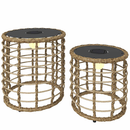 Solarbetriebenes Rattan-Lampenset, warmes Licht, für den Außenbereich