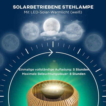 Lampadaire solaire en rotin, lumière chaude, marche/arrêt automatique
