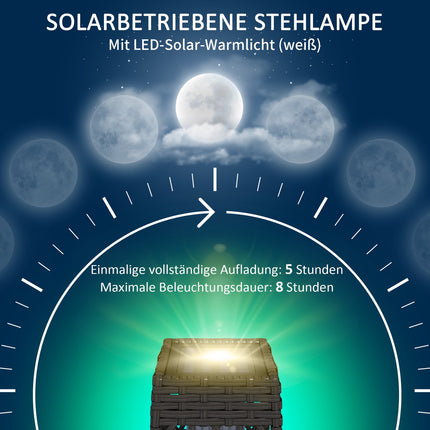 Lampe solaire Lampe de jardin LED avec rotin et capteur de lumière, grise, anti-UV pour l'extérieur