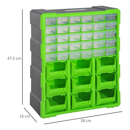 Storage box for small parts, 39 compartments, green
