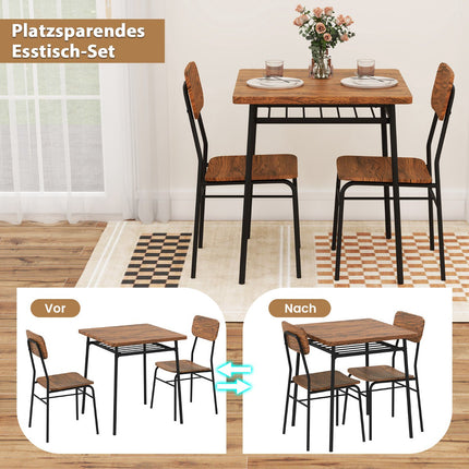 Platzsparendes Esszimmer-Set mit Ablageregal und 2 Stühlen