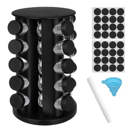 Ensemble de 20 pots à épices en verre avec support rotatif