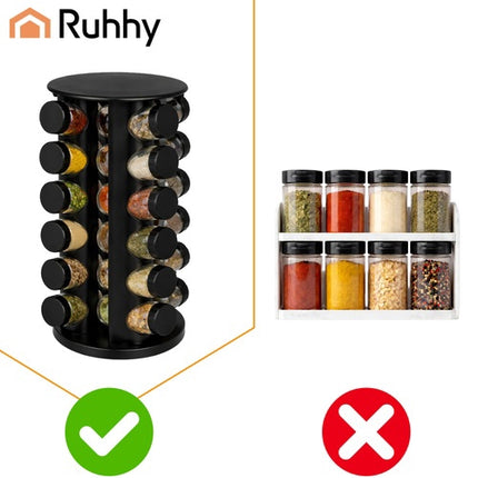 Ensemble de 20 pots à épices en verre avec support rotatif