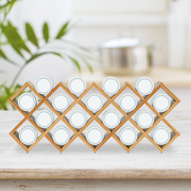 Étagère à épices en bambou - 18 pots à épices