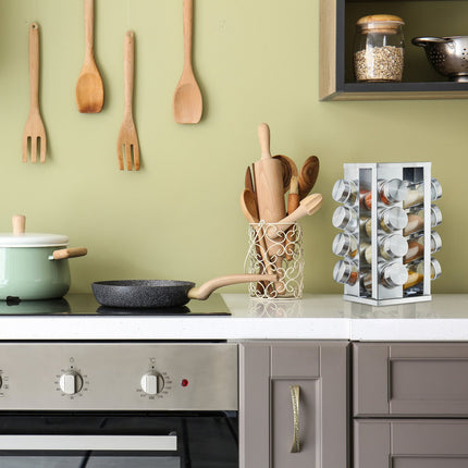 Étagère à épices avec 16 pots en verre