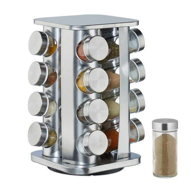 Étagère à épices avec 16 pots en verre