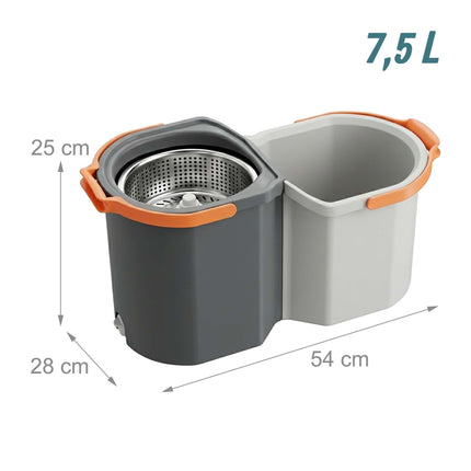 Ensemble balai à franges essoreur avec seau, 2 compartiments, capacité de 7,5 L