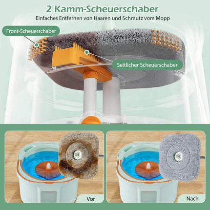 Wischmopp-Set mit Eimer und Wasserabtrennung, 360°-Kopf
