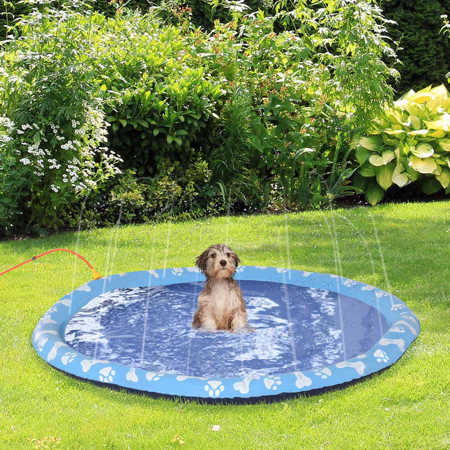 Splash Sprinkler Pad 150 Cm Splash Tapis De Jeu D'Eau Pour Chiens, Arroseur D'Eau, Antidérapant, Extérieur, Pvc, Bleu