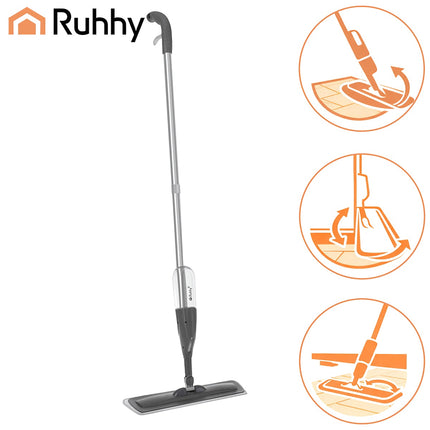 Balai à franges pulvérisateur avec tête rotative à 360°, réservoir de 300 ml, 3 lingettes