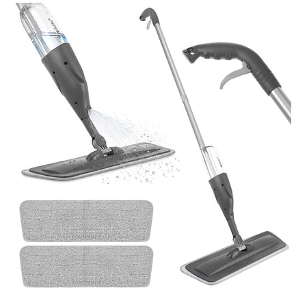 Balai à franges pulvérisateur avec tête rotative à 360°, réservoir de 300 ml, 3 lingettes