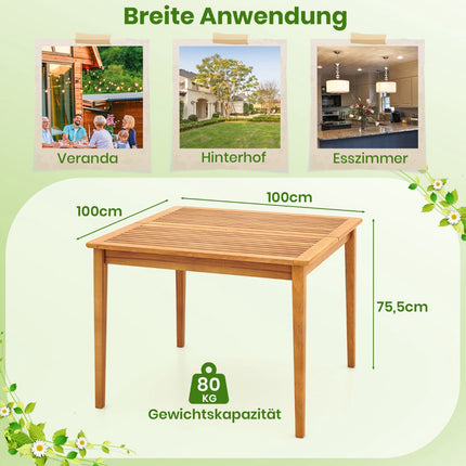 Table de jardin carrée en bois d'acacia avec trou pour parasol