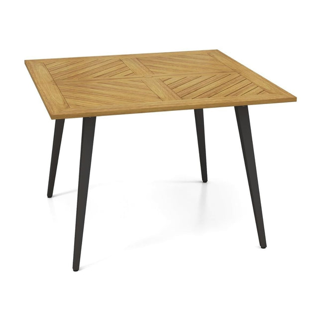 Quadratischer Akazienholz-Terrassentisch mit Sonnenschirmloch