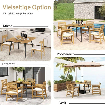 Quadratischer Akazienholz-Terrassentisch mit Sonnenschirmloch