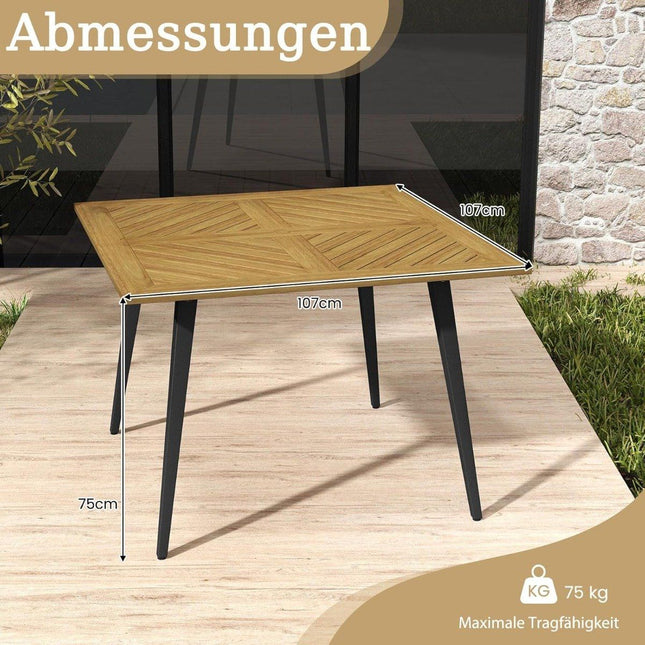 Quadratischer Akazienholz-Terrassentisch mit Sonnenschirmloch