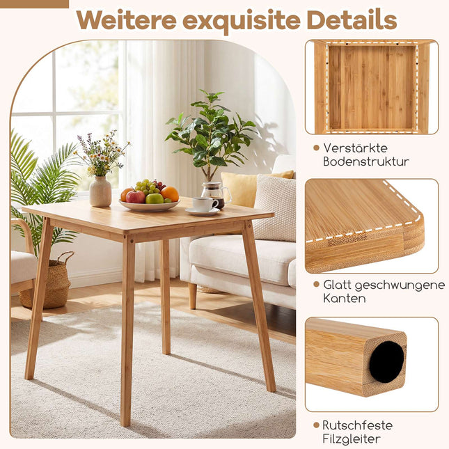 Table de salle à manger carrée en bambou 70x70 cm pour 2 à 4 personnes